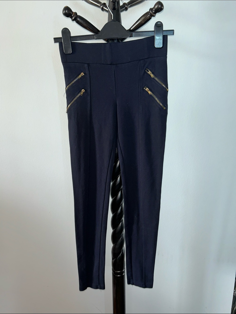 Zara Black Skinny Ponte Pants with Gold Zipper Detail 8.T